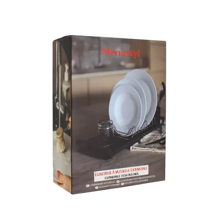 Uitschuifbaar Afdruiprek voor Gootsteen – Verstelbaar Druiprek met Waterafvoer – Ruimtebesparend Keukenrek Zwart