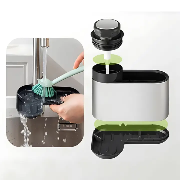 2-in-1 Gootsteen Organizer met Zeepdispenser – Nooit Meer Rommel Rond je Aanrecht